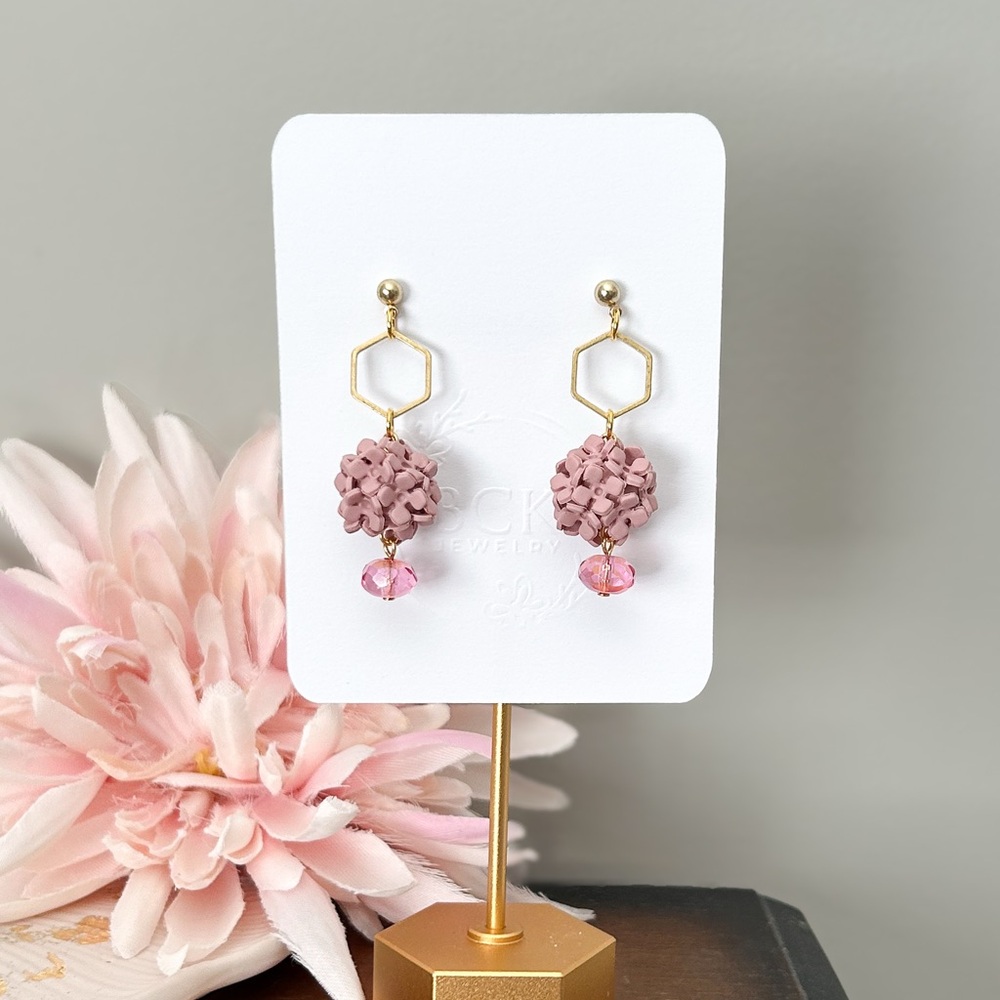 Floral polymer clay earrings, handmade in Canada, pink flower earrings